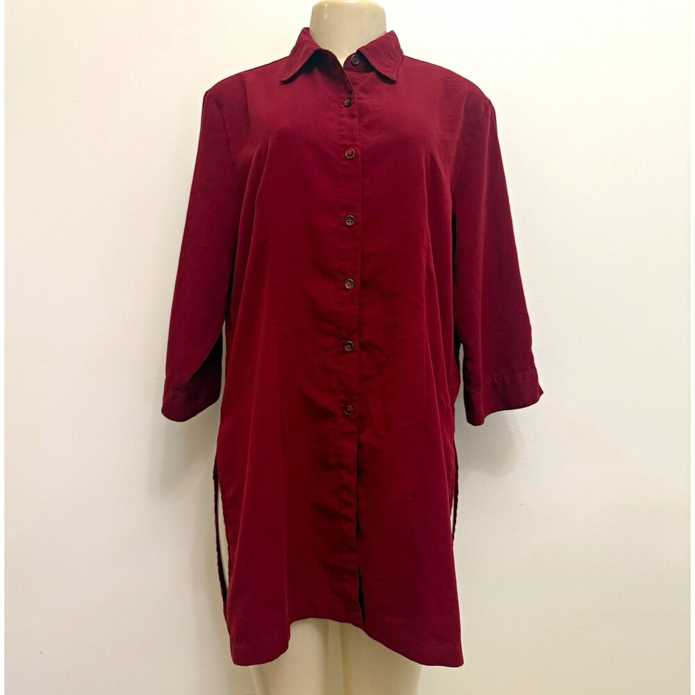 Joanna Women’s Burgundy Solid Collared Button-Up Blouse 3/4 Sleeve Woven L